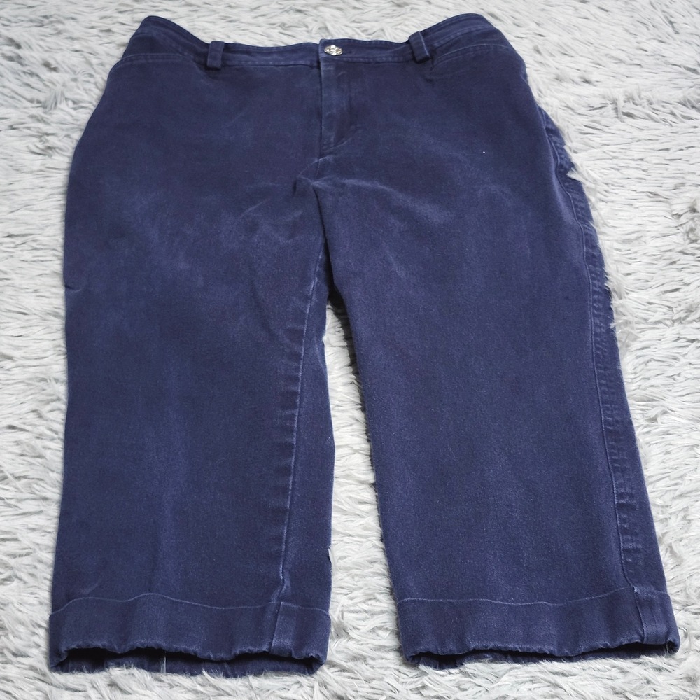 Lauren Ralph Lauren Pants Womens 6 Blue Cropped Capri Cotton Blend Flat Front